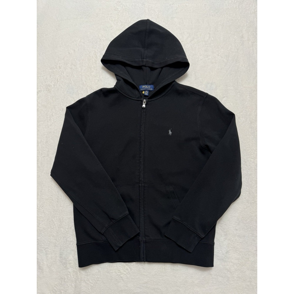 Polo Ralph Lauren Youth Black Hoodie Full Zip Jacket Size Large 14/16